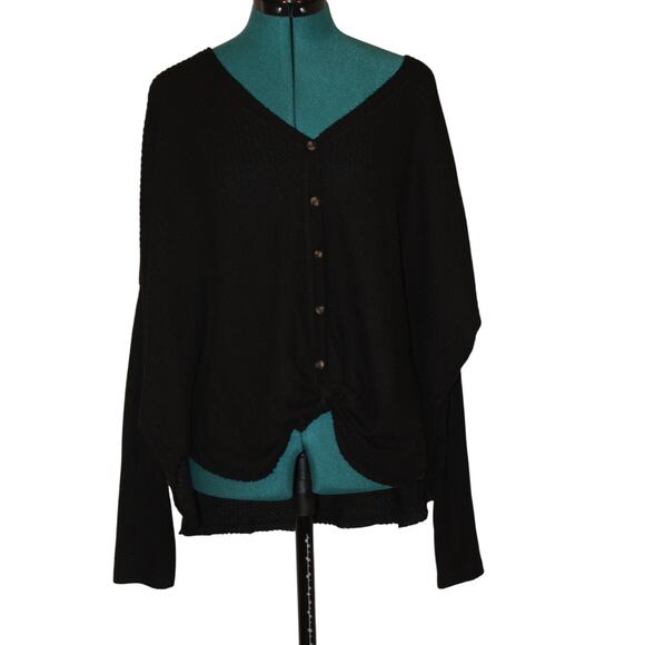 Out From Under Black Waffle Knit Button Front Top – Size M - Picture 2 of 4
